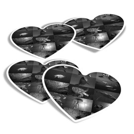 Vinyl Heart Stickers (Set of 4) - BW - Marine Life Collage Ocean Dive Diver Fun Decals for Laptops,Tablets,Luggage,Scrap Booking,Fridges #41612