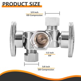 5-PCs HeSun Dual Shut Off Angle Valve, 1/2" FIP x 3/8" OD x 3/8" OD Compression, 1/4-Turn Stop Valve with 2 Shut Offs, PEX Chrome Plated Brass(VALVE140-5)