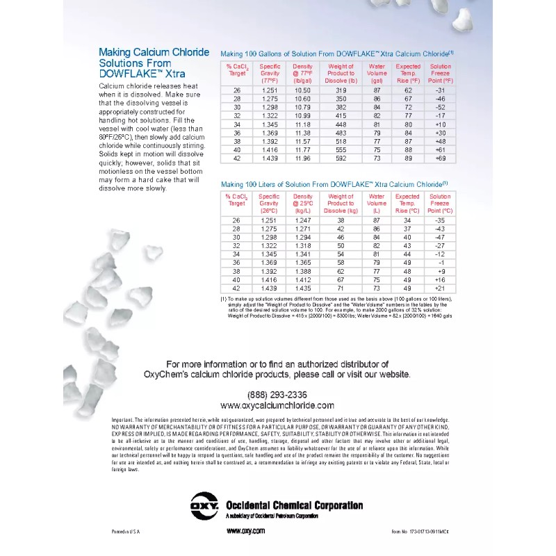 Dowflake Dow flake Xtra Calcium Chloride; Concrete Accelerator, Dust Control;