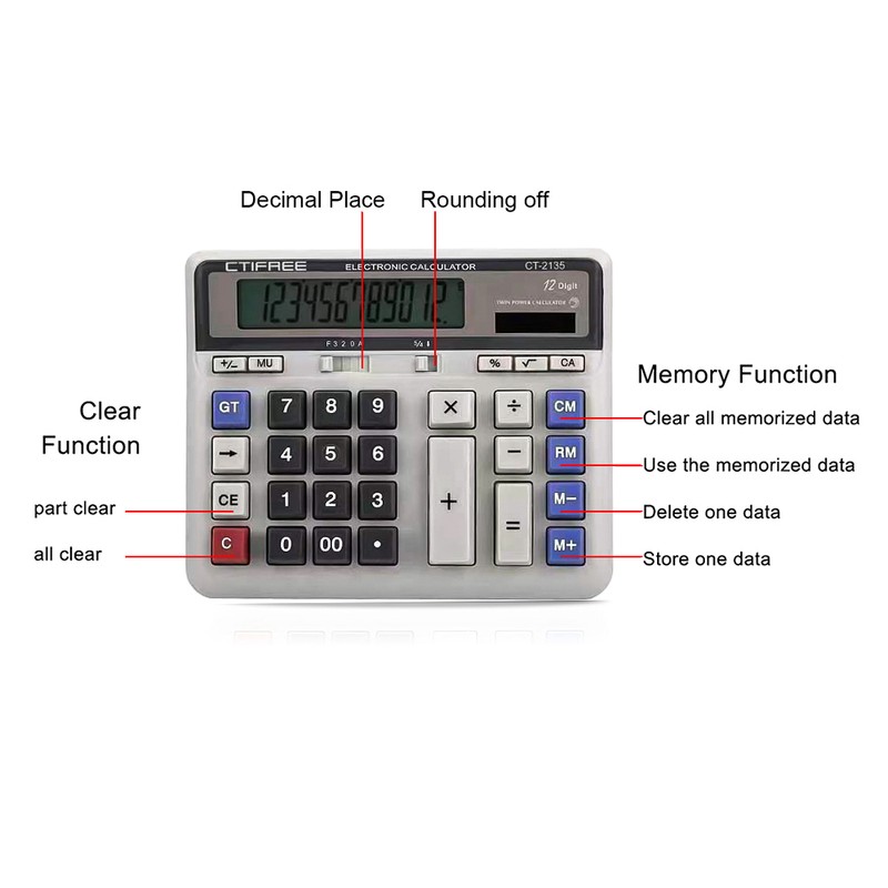 Large Computer Electronic Calculator Counter Solar & Battery Power 12