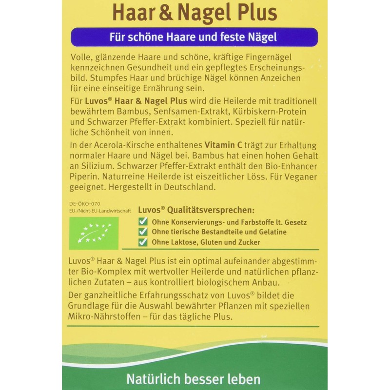 LUVOS Hair & Nail Plus Organic Dietary Supplement 30 Capsules