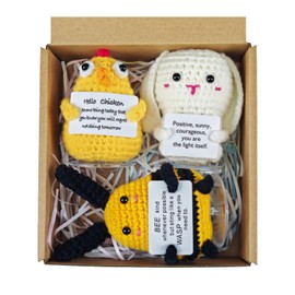 SZMDLX Positive Crochet Animals,3Pcs Emotional Support Affirmation Funny doll with Positive Card for Stress Relief Anxiety, Positive Gifts for Lovers, Friends Birthday Graduation (3PCS Animal Set)