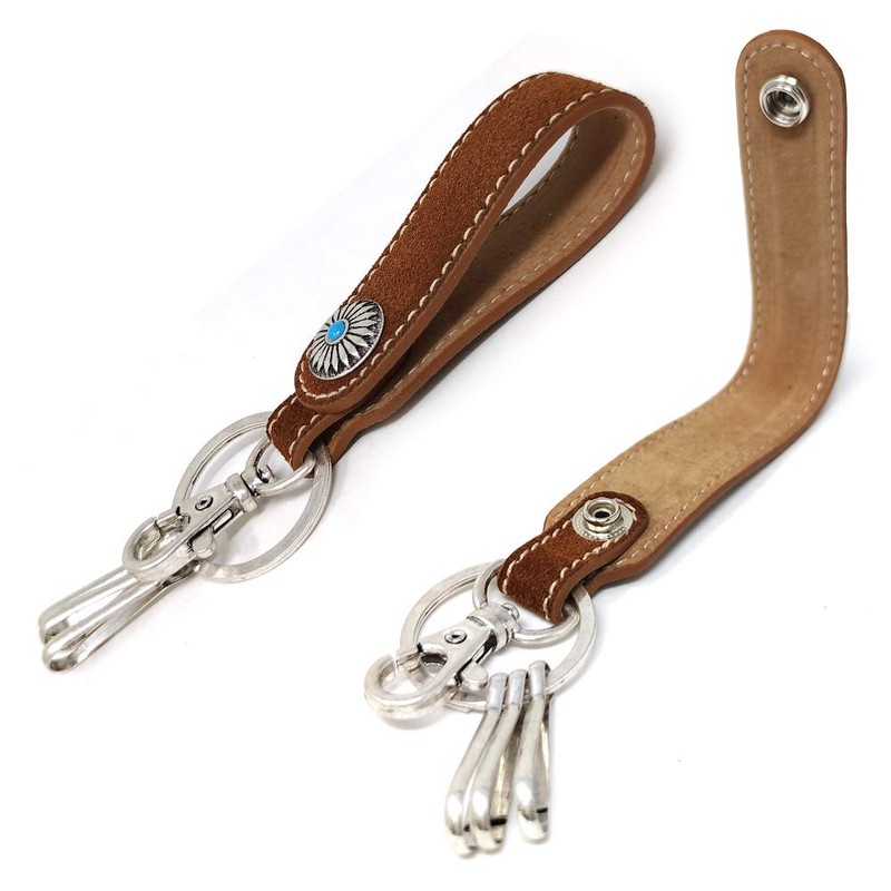 H.N.Z Key Chain Suede Concho Turquoise Native American Keychain Brown