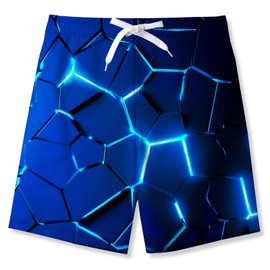 TUONROAD Boys Swimming Shorts Funny 3D Print Quick Drying Swimming Trunks with Mesh Lining Summer Beach Shorts 5-14 Years, 1 A Lava Blue