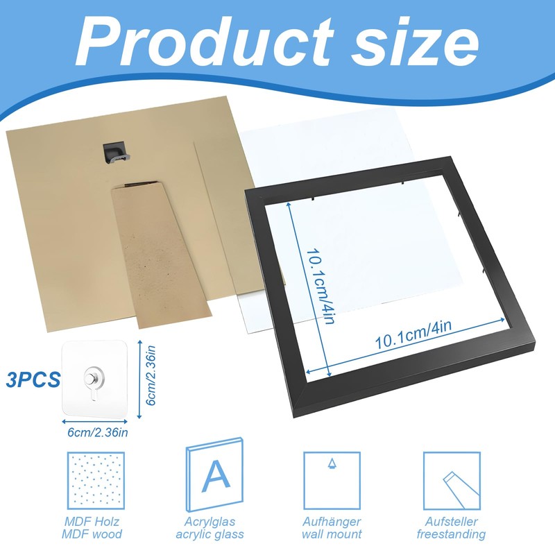 3Pack 4x4 Inch Frame, Square Photo Frames with Plexiglass for