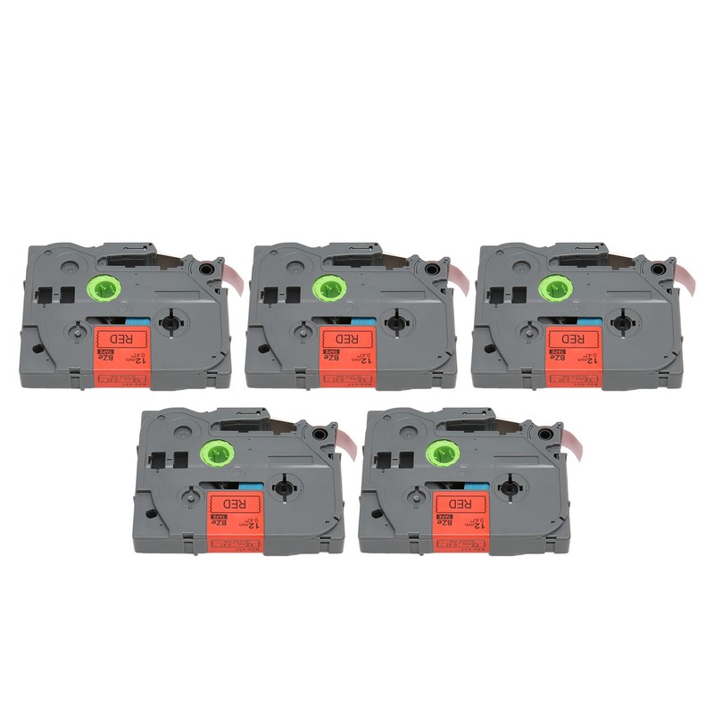 5 Pcs Label Maker Tape Black On Red 12mm 0.47