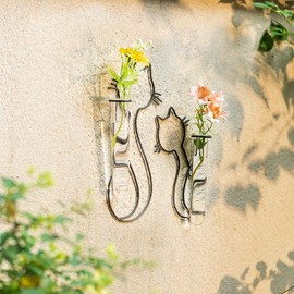 Walasis Wall Propagation Stations for Indoor Plants: Cat Design Glass Terrarium Planter Tubes for Cuttings Air Plants Small Flower Pothos Bud Vase - Gift for Women Plant Lovers