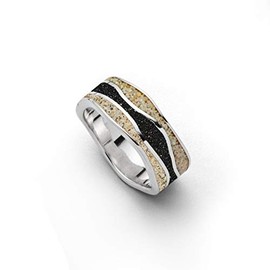 DUR Jewellery Ring Beach Waves Beach Sand, Lava Sand, Silver 925 Rhodium-Plated (R5594), 56 (17.8), Sterling Silver, No Gemstone