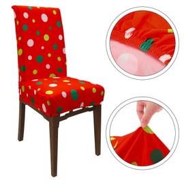 JarThenaAMCS 6Pcs Christmas Chair Covers Red Green Polka Dot Dining Chair Slipcover Xmas Removable Seat Covers for Home Kitchen Hotel Restaurant Decor