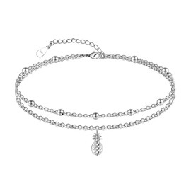 CHIC & ARTSY Women's Anklet 925 Sterling Silver Created Opal Layered Anklet Bracelet Dainty Beads Chain Anklet, Sterling Silver, No Gemstone
