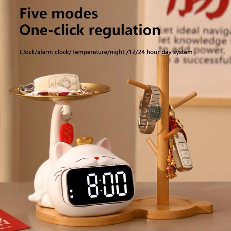 Itigoitie Cute Cat Desktop Clock Decoration,Smart Electronic Digital Mute Clock,Living