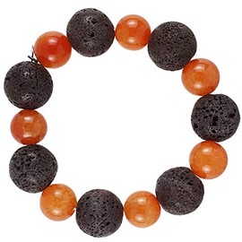Women's Bracelet Genuine 925 Sterling Silver Carnelian Lava Stone 20 cm Stretch Bracelet