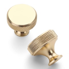 Amerdeco 5 Pack Gold Knurled Cabinet Knobs, Kitchen Drawer Handles for Dresser, Cupboard & Wardrobe