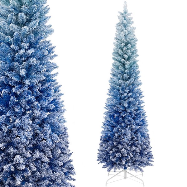 DREAMADE 6 FT Snow Flocked Artificial Christmas Tree, Blue Gradient