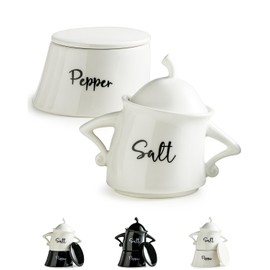 Zoeeker Salt and Pepper Bowls, Ceramic Salt and Pepper Holder with Lid Stackable Salt Cellar Salt Box for Kitchen, Christmas, Modern Farmhouse Kitchen Decor, Sasoning Container Set, White