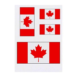 4 x 'Canadian Flag' Temporary Tattoos - Water Resistant, Skin-Safe, Non-Toxic Transfers, Mixed Sizes (TO00014488)