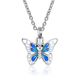 OutstandLong Blue Butterfly Urn Necklaces for Human Ashes Memorial Cremation Women Keepsake Ashes Pendant Jewelry for