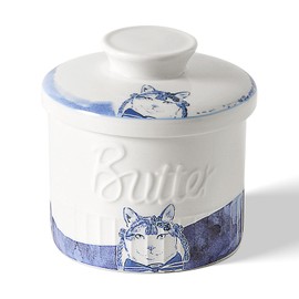 Toptier Butter Crock for Counter With Water Line, On Demand Spreadable Butter, Ceramic Butter Keeper to Leave On Counter, French Butter Dish with Lid, (Hottie Cat)