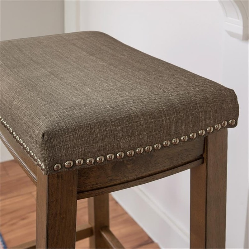 Linon Claridge Bar Stool Gray Woven Padded Seat Wood Frame
