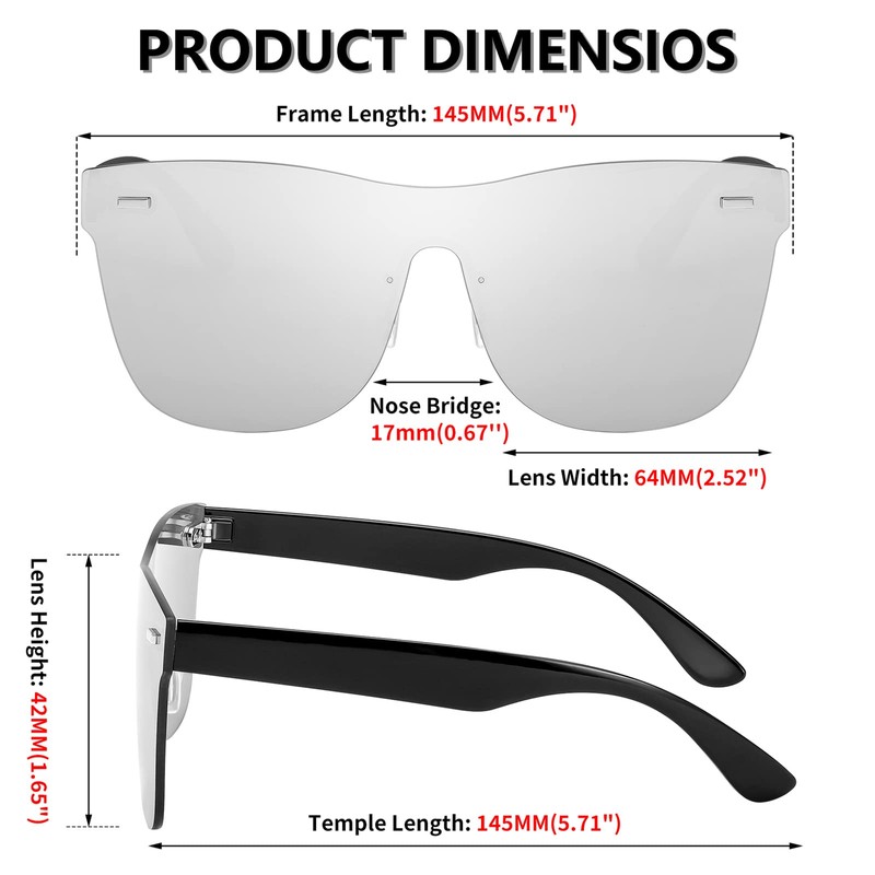 FEISEDY Mirrored Rimless Sunglasses One Piece Lens Reflective Sunglasses for