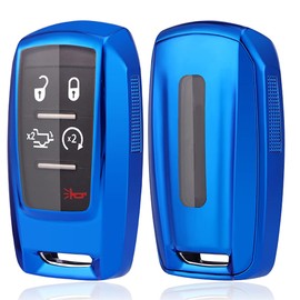 TPU Case 360 Degree TPU Protection Smart Keyless Entry Holder Remote Key Fob Cover Fit for 2021 2020 2019 Dodge Ram 1500 5B Rubber Key Fob Cover Glove Sleeve Protector OHT-4882056 (Blue)