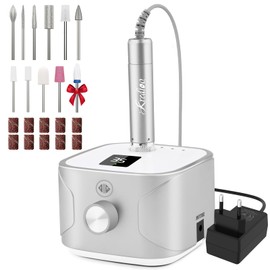 Kredioo Nail Cutter for Gel Nails and Acrylic Nails 35000 rpm Cutter Set with LED Display and 11 Bits Suitable for Nail Studio and DIY Silver