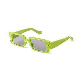 Laurinny Rectangular Sunglasses for Men and Women, 90s Fashion, Wide Square Frame, Retro Chunky Sunglasses, Light Green/Grey
