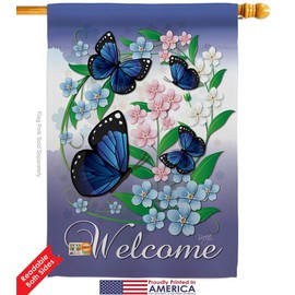Blue Butterflies House Flag Eagle Set Garden Friends Butterfly Ladybugs Dragonfly Bee Springtime Insect Natural Wildlife Small Decorative Gift Yard Banner Double-Sided Made In USA 28 X 40