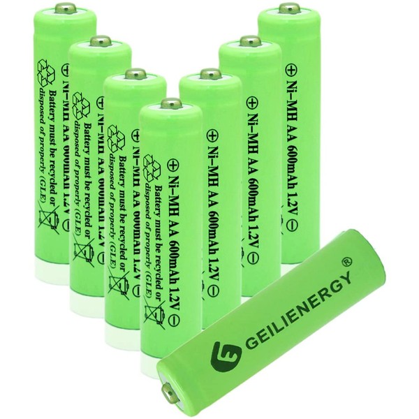 GEILIENERGY NiMH AA 600mAh 1.2V Rechargeable Batteries for Solar Lights, Garden Lights, Remotes, Mice(Pack of 8)