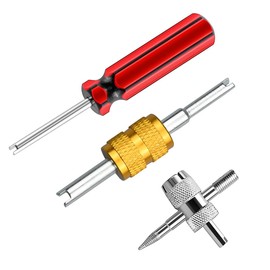 Osilly 3PCS Car Tire Valve Stem Tools, Single Dual Head Vehicle A/C Valve Core Remover Puller, 4 Way Auto Air Conditioning Line Repair Tyre Wrench Tool, Universal for Bicycle RV Truck (Yellow)