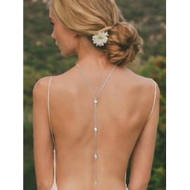 Backdrop Necklace for Women Crystal Wedding Backdrop Necklace for Brides Pearl Body Chain (B: Crystal Backdrop Necklace Silver)