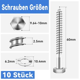 Dayalo Pack of 10 M6 x 60 Hexagon Wood Screws, Viennese Screws, Wood Screw, Key Screws, Stainless Steel A2 V2A, with Hexagonal Socket