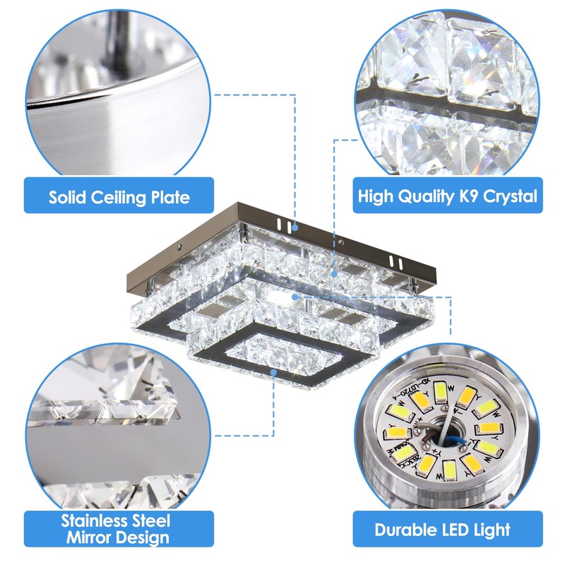 Finktonglan LED Crystal Ceiling Light Modern Flush Mount Rectangular Lamp