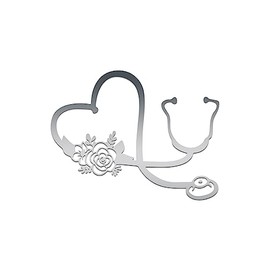 Floral Heart Stethoscope Sticker Vinyl Decal Notebook Car Laptop 5.5" x 4.25" (Silver)