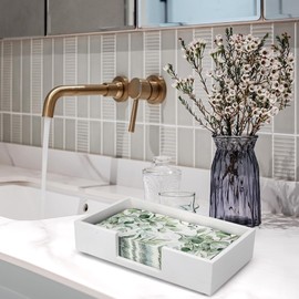 Wooden Napkin Holder Guest Towels Holder Flat Bathroom Napkin Holder Caddy Paper Hand Towel Tray for Table Countertop Towel Holder Baskets White Wood Modern Napkins Holder Bathroom Accessories