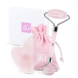Ilū - Gesichtsroller Gua Sha Stein Aus Rosenquarz Für Gesichtsmassage Straffende Wirkung Gegen Schwellungen Falten Perfektes Beauty-tool Für Entspannte Haut