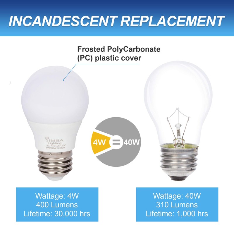 Simba Lighting LED A15 Refrigerator Light Bulbs (6-Pack) 4W 40W