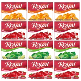 Royal Gelatin Variety Pack of 12 | 3 Box Each - Strawberry, Orange, Lime, and Cherry - Keto Snacks