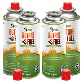 Jo Chef Butane Fuel Refill, 8 oz - Pure Refined Butane Gas for Camping Stove or for Kitchen Torch, Creme Brulee Blow Torch - 4 Canisters