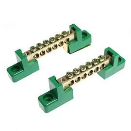 RLECS 2pcs 6 Positions Terminal Bus Bar Terminal Block Brass Wire Screw Terminal Grounding Strip Bus Bar Block, Green