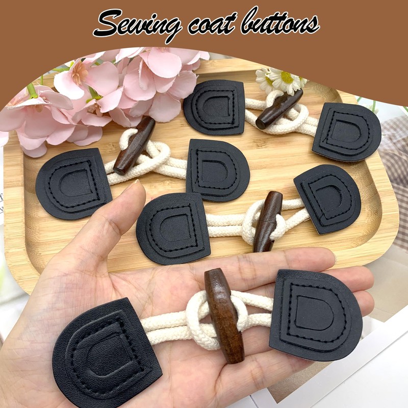 DHER 4 Pairs Leather Buttons Toggle Buttons Wooden Buttons Closure
