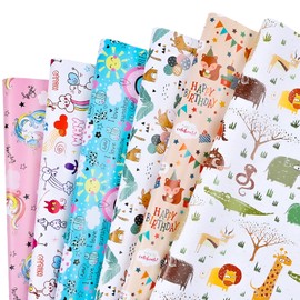 BBLIKE Children's Gift Wrapping Paper, 6 Sheets of Birthday Wrapping Paper, 70 x 50 cm, Animals Folded Paper for Birthday, Easter, Christmas, Back to School (Giraffe)