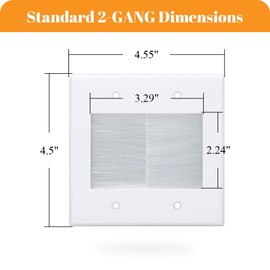 Kebulldola 2 Gang Brush Wall Plate White, Double Gang Cable Management Kit for Power Cords and Low Voltage Cables in-Wall Pass Through (Pack of 4)…