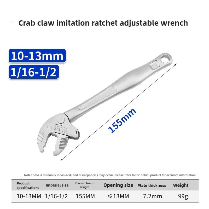 7-10mm Self-Adjusting Ratchet Wrench with Crab Claw Jaw and 30°
