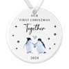 "First Christmas Together" Watercolour Penguin Design Ceramic Bauble - Perfect
