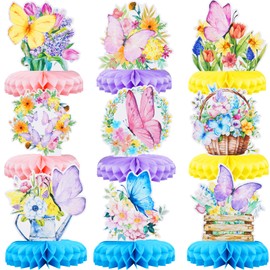 FOGAWA 9PCS Butterfly Honeycomb Centerpieces Butterfly Table Decorations Baby Shower Table Decorations Butterfly Table Toppers Butterfly Party Supplies Birthday Decorations for Kids Girls Women