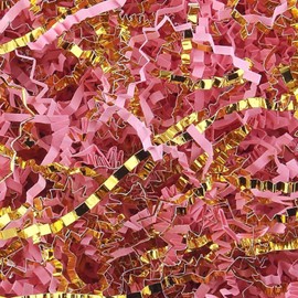Crinkle Cut Paper Shred Filler for Gift Wrapping, 7 oz Shredded Paper for Basket Filling,Mixed Colors Gift Box Filler for Easter, Birthday, Christmas, Thanksgiving, Wedding, Mother's Day(Pink&Gold)