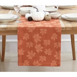 PurpleEssences Rust Jacquard Fall Table Runner Collection, 14x72-in Autumn Table Runner for Fall Harvest & Farmhouse Kitchen, Damask Cotton Thanksgiving Table Runners, Maple Leaves