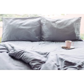 Plum Blossom Company 100% Organic Cotton Bed Sheets GOTS Certified Fitted Sheets, Flat Sheets and Pillow Cases (Mountain Grey, Single - Fitted Sheet)