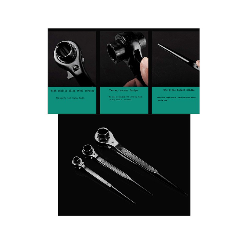 LBY 2-Pack Hexagon Scaffold Quick Wrench, 19mm/22mm Ratchet Spanner Ratcheting